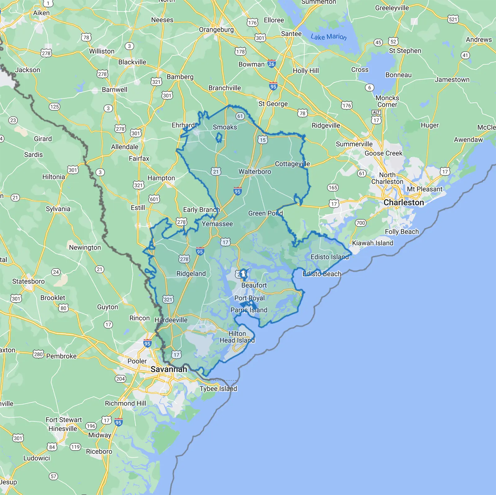 The-Pool-Company-Service-Area-Greater-Beaumont-SC Pool installation services area of The Pool Company, a local fiberglass pool installer in Beaufort, SC