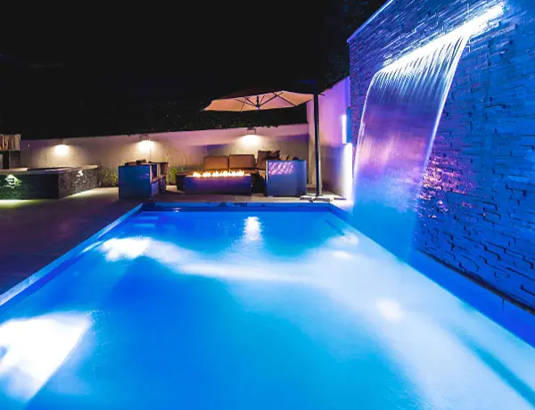 Sheers add a curtain of water to your pool, customized with LED lighting.